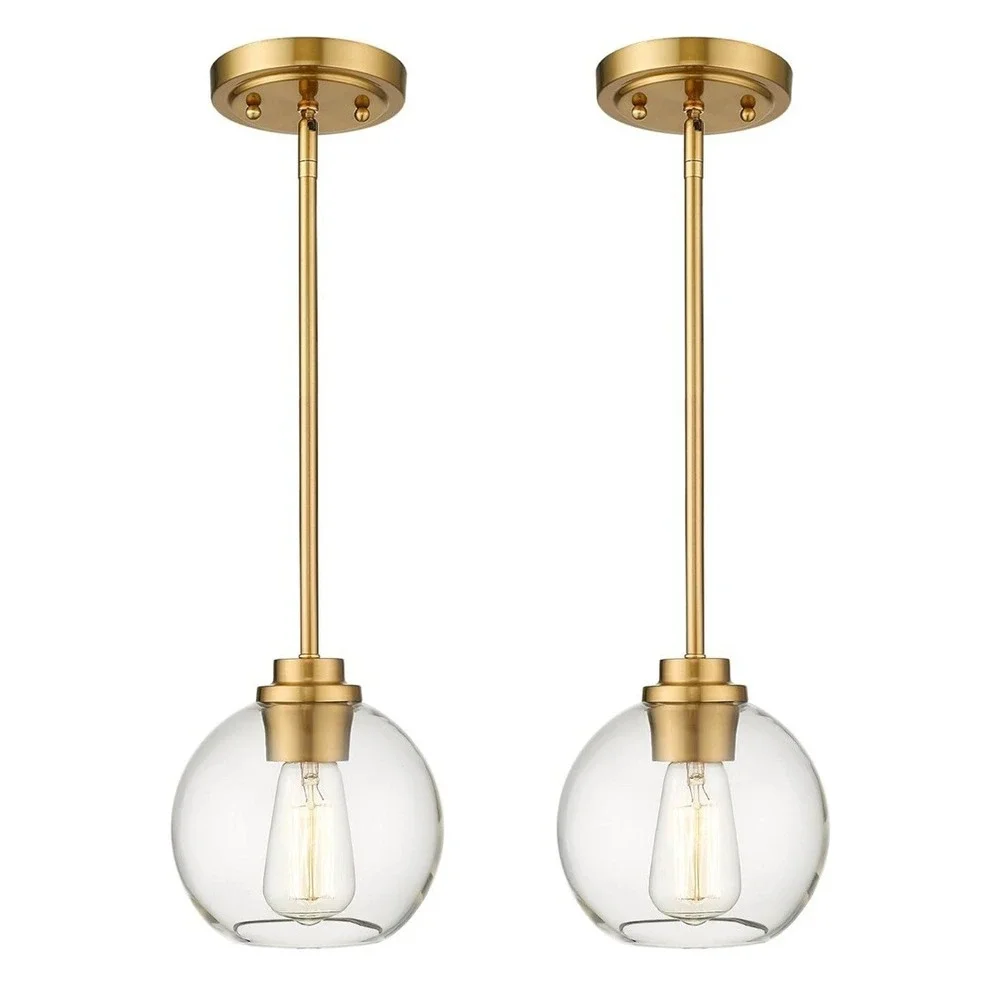 Brass Pendant Lights Kitchen Island 2 Pack, Farmhouse Gold Pendant Light with Cl